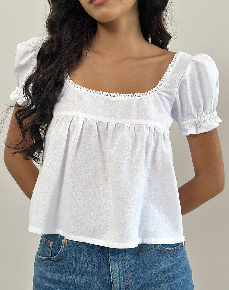 Blusa Axoni Cuello Cuadrado en Lino Blanco