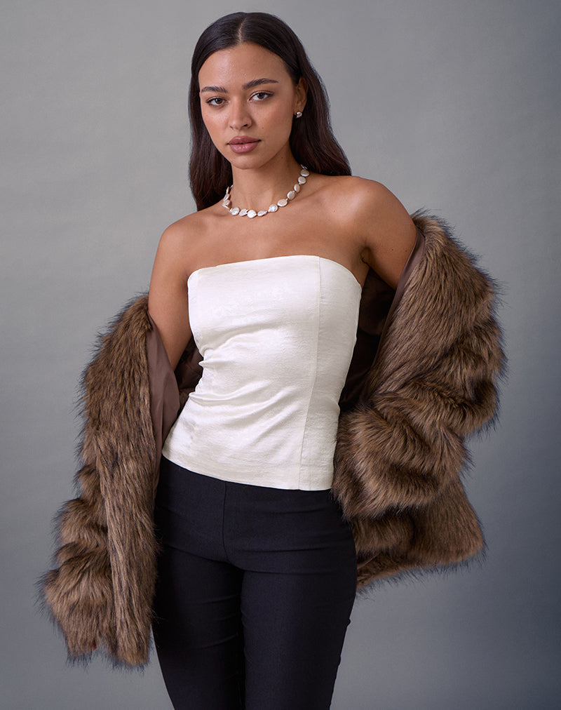 Imagen de Ayaka Lace Up Corset Top in Satin Jacquard Ivory