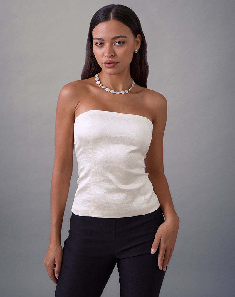 Imagen de Ayaka Lace Up Corset Top in Satin Jacquard Ivory