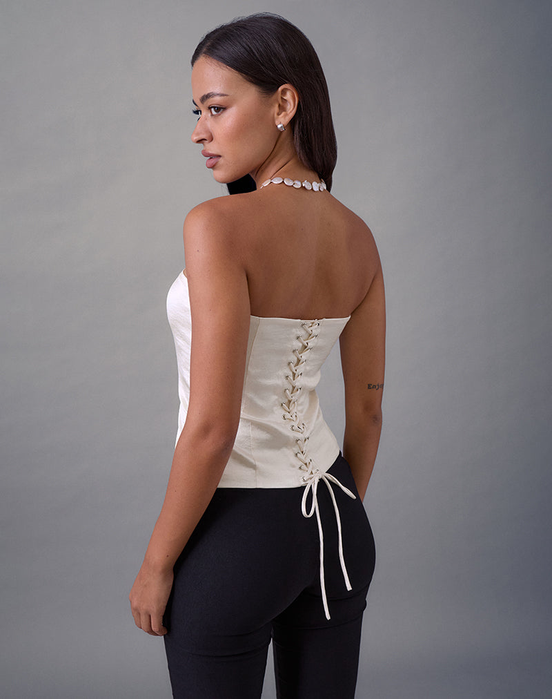 Imagen de Ayaka Lace Up Corset Top in Satin Jacquard Ivory