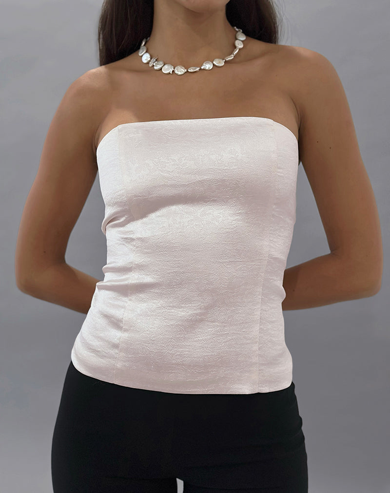 Imagen de Ayaka Lace Up Corset Top in Satin Jacquard Ivory