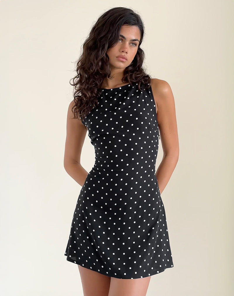 Minivestido sin espalda Ayana en negro de lunares
