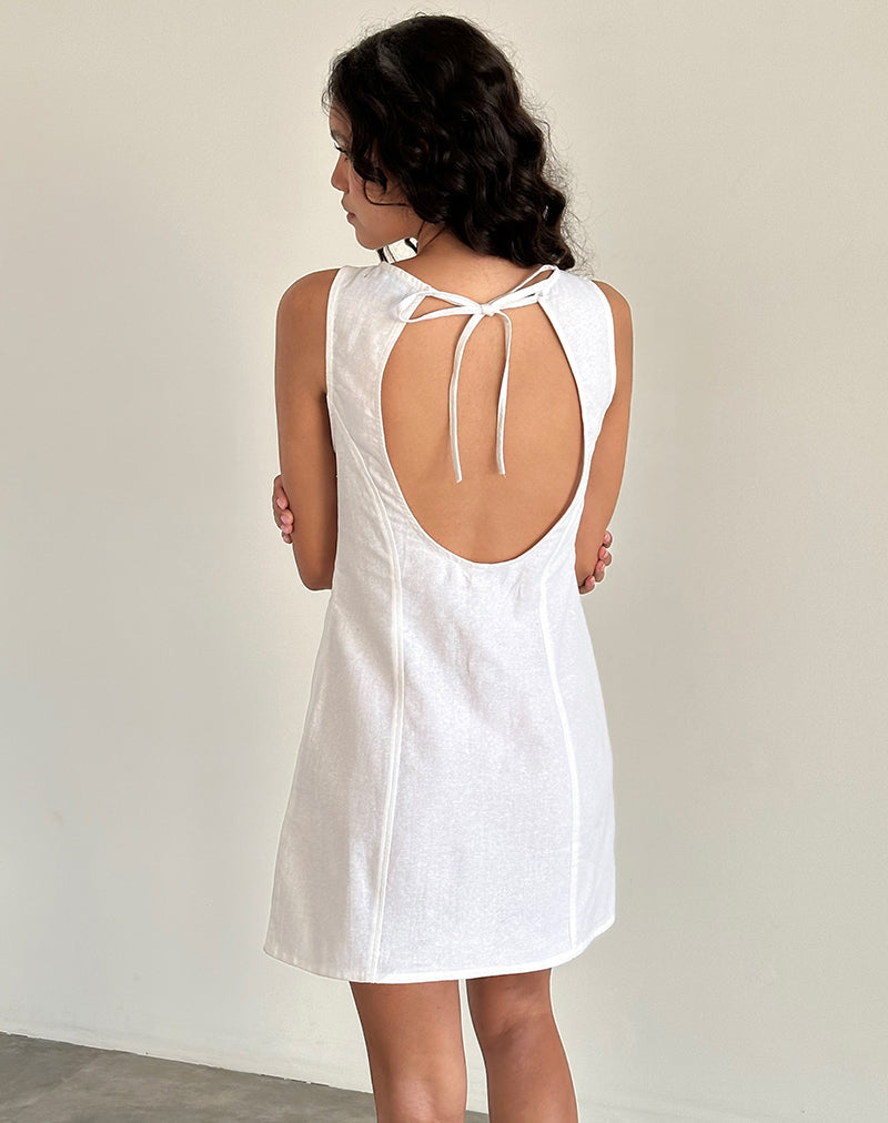Imagen de Ayana Mini Vestido de Lino Blanco con Espalda Abierta