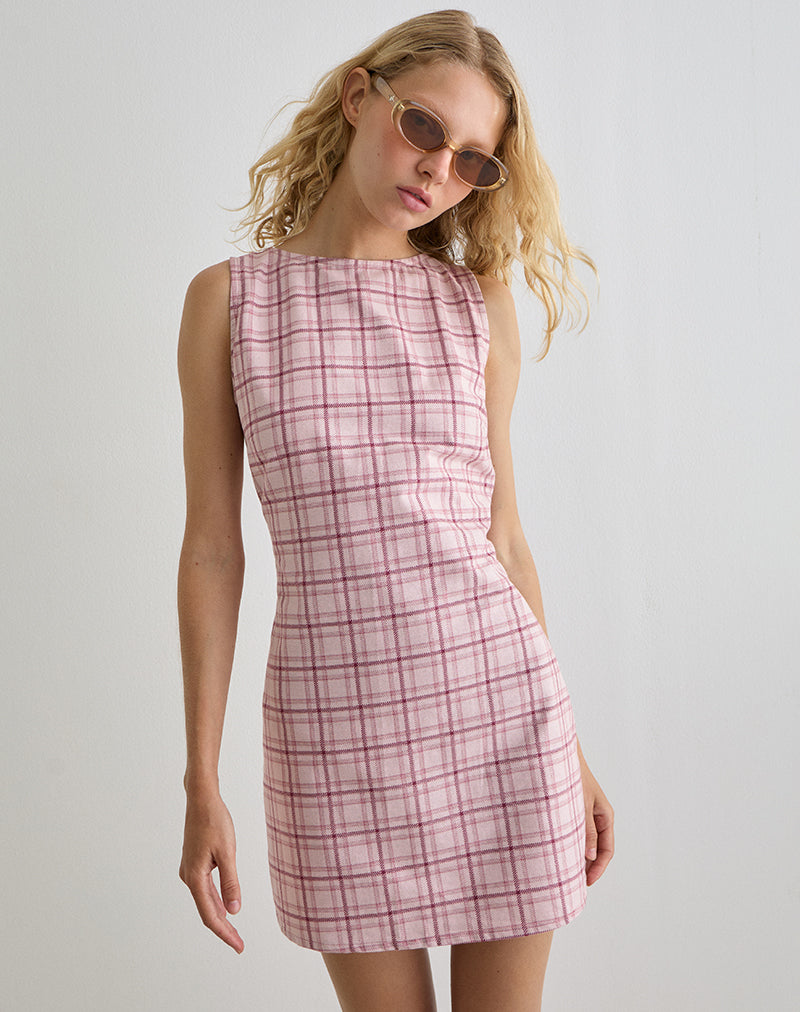 Imagen de Ayana Minivestido sin espalda en rosa tartán básico