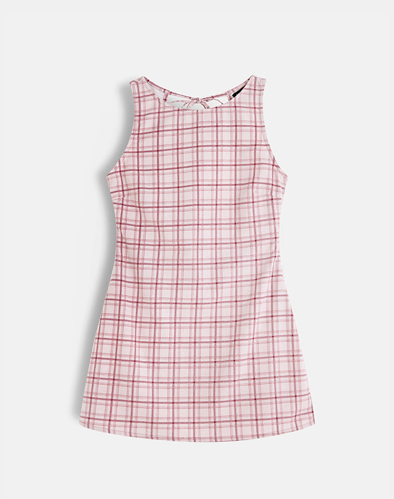 Imagen de Ayana Minivestido sin espalda en rosa tartán básico