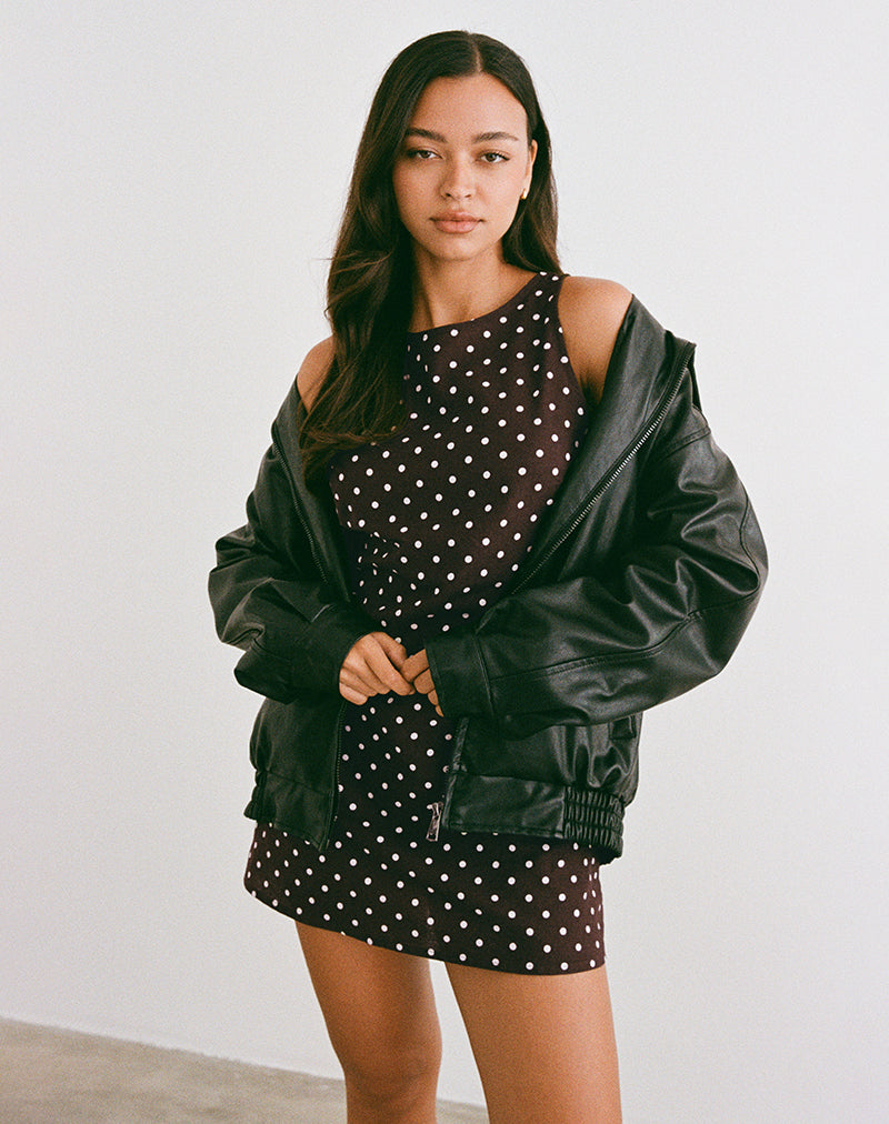 Imagen de Ayana Mini Vestido con Espalda Abierta en Marrón Polka Medio