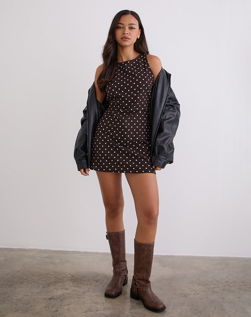 Imagen de Ayana Mini Vestido con Espalda Abierta en Marrón Polka Medio