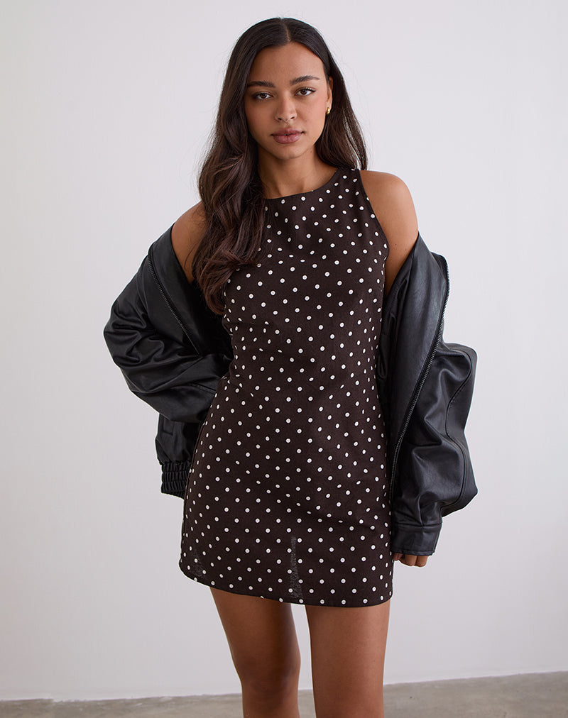 Imagen de Ayana Mini Vestido con Espalda Abierta en Marrón Polka Medio