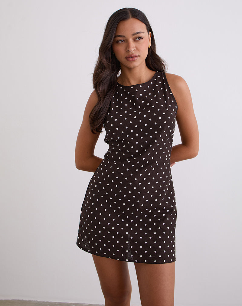 Imagen de Ayana Mini Vestido con Espalda Abierta en Marrón Polka Medio