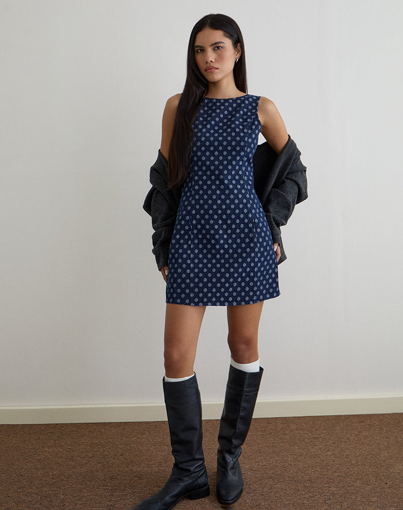 Vestido Ayura en Polka Chambray Indigo