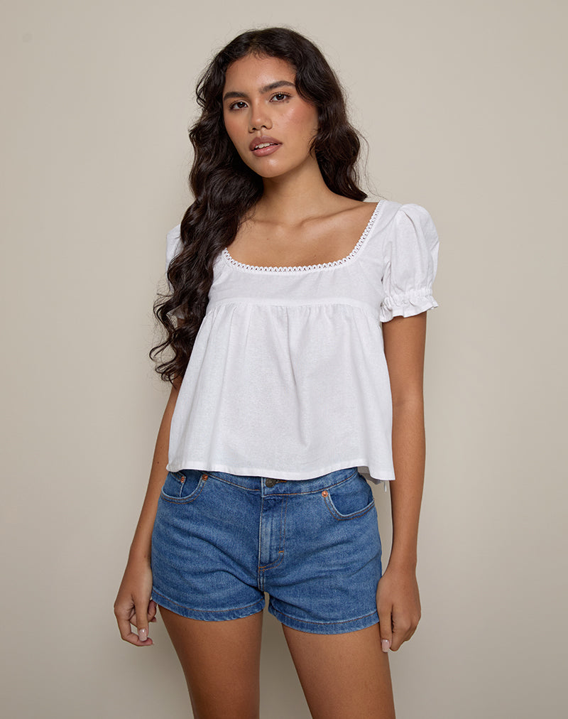 Imagen de Axoni Blusa Cuello Cuadrado en Lino Blanco