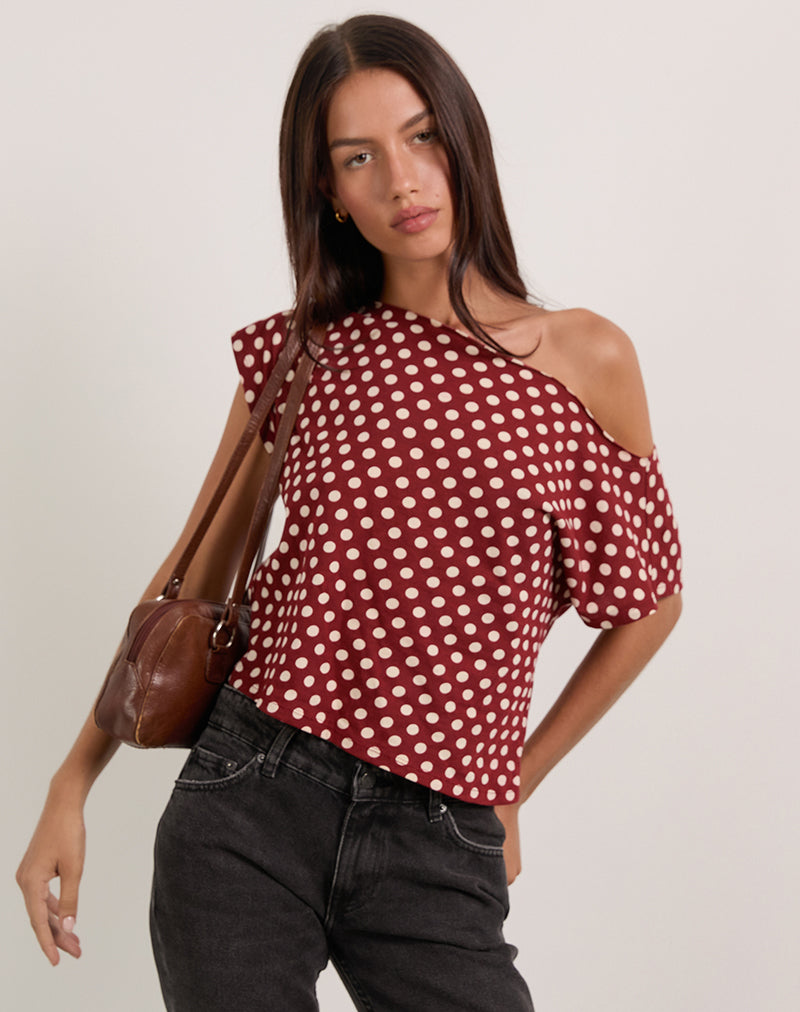 Top asimétrico de manga corta Balia en Polka Wine