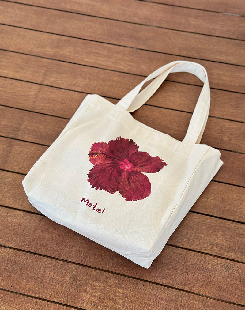Bolso de mano Barbara en marfil con estampado de hibiscos