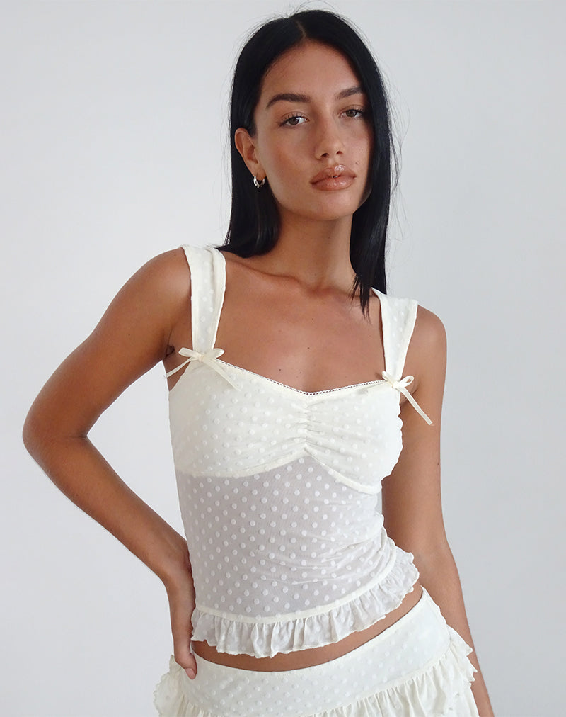 Top Bartila en Polka Flock marfil