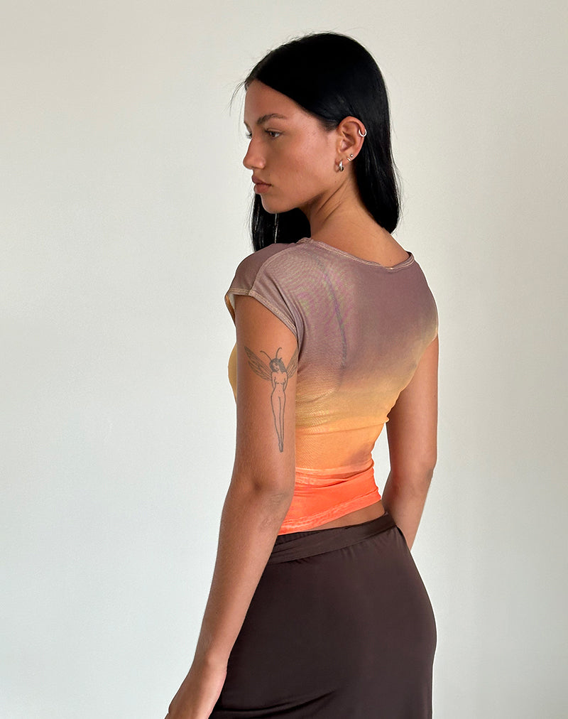 imagen de Bastille Top en Malla Estampada Naranja Atardecer
