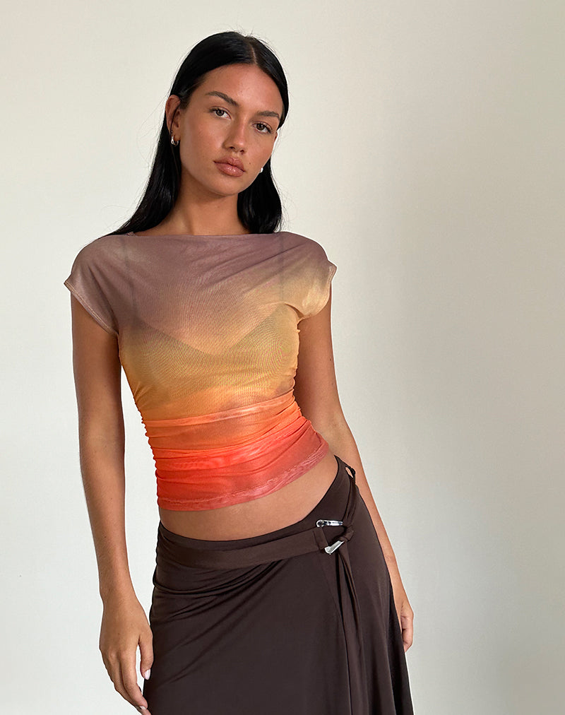 imagen de Bastille Top en Malla Estampada Naranja Atardecer