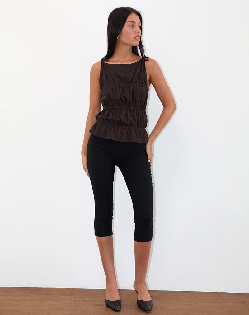 Beck Ruched Tie Strap Top en Chocolate amargo