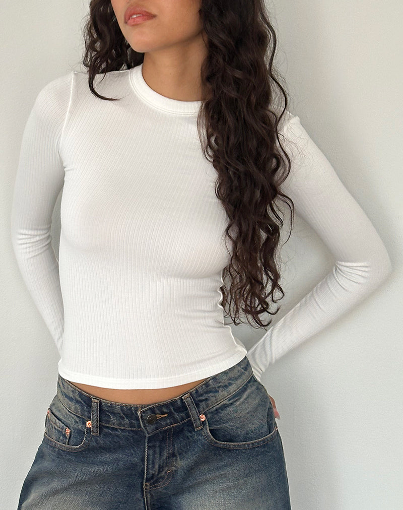 Imagen de Beech Ribbed Long Sleeve Top en Off White