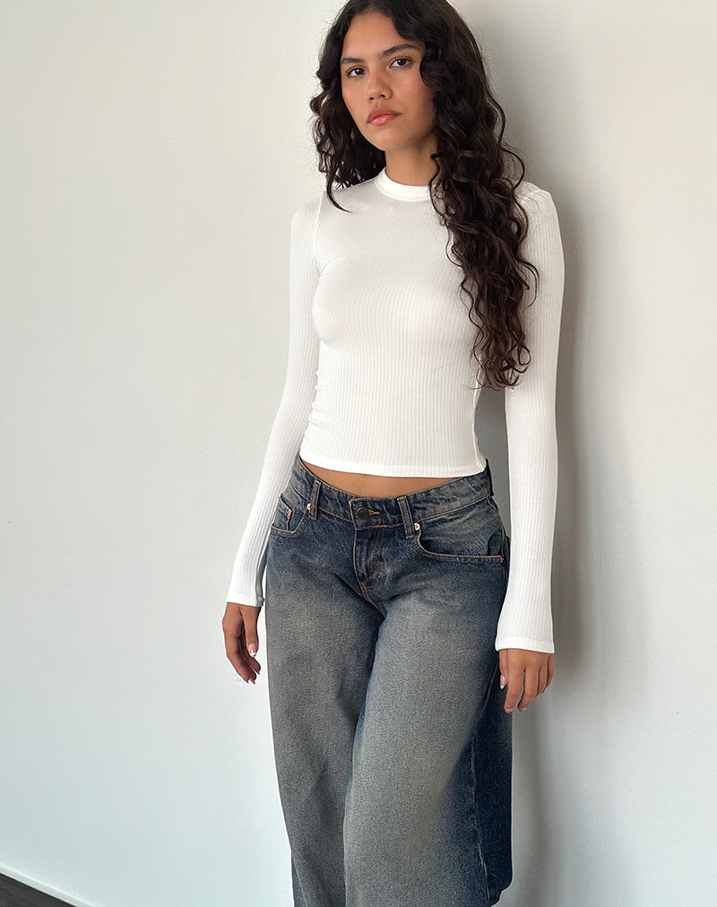 Imagen de Beech Ribbed Long Sleeve Top en Off White