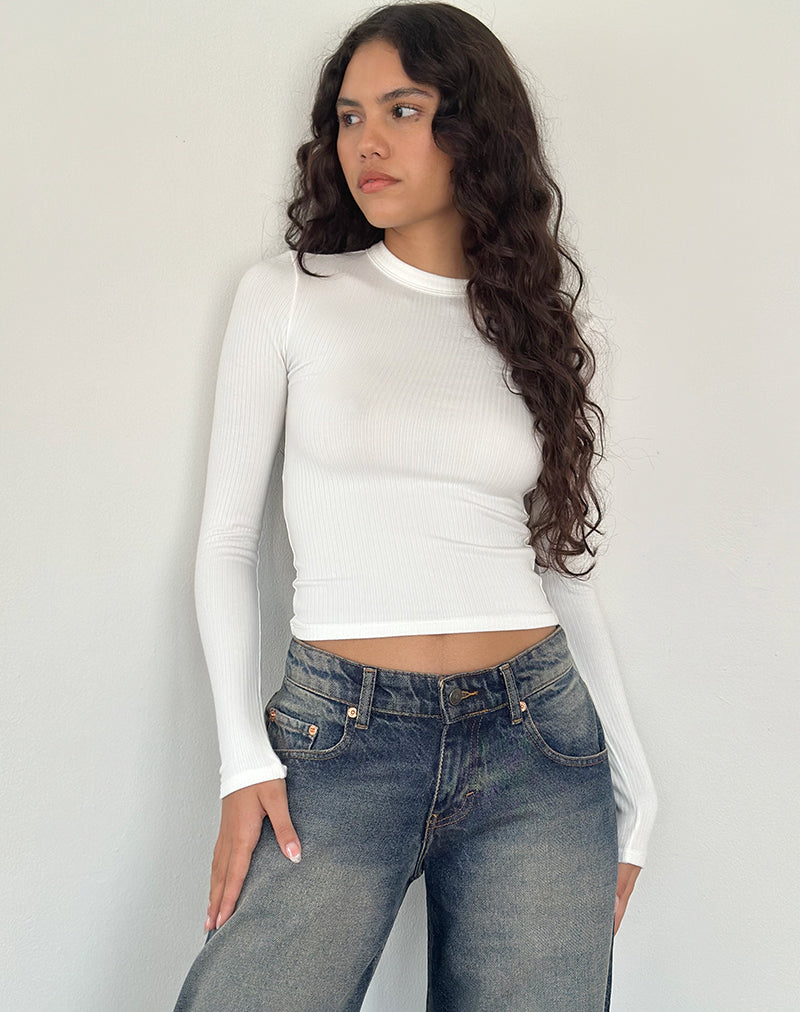 Imagen de Beech Ribbed Long Sleeve Top en Off White