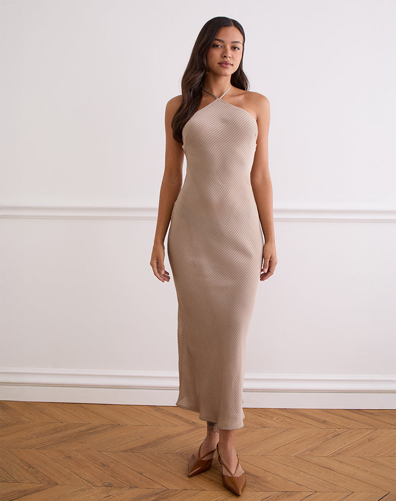 Maxivestido Belara de satén a rayas Topo
