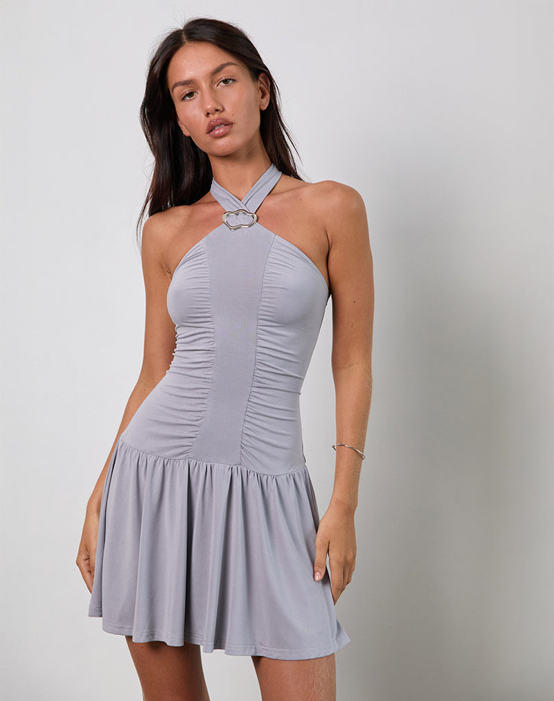 Mini Vestido Belasar en Cupro Gris Lila