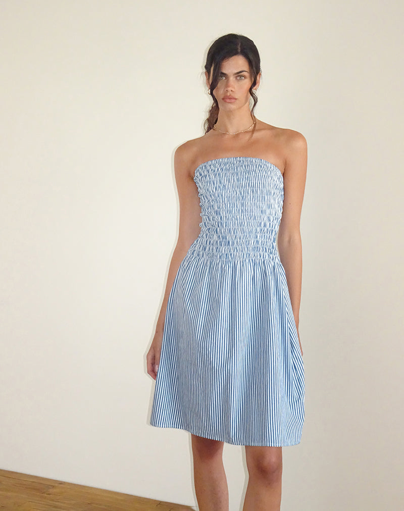Imagen de Belesi Vestido midi azul rayas verticales pequeñas