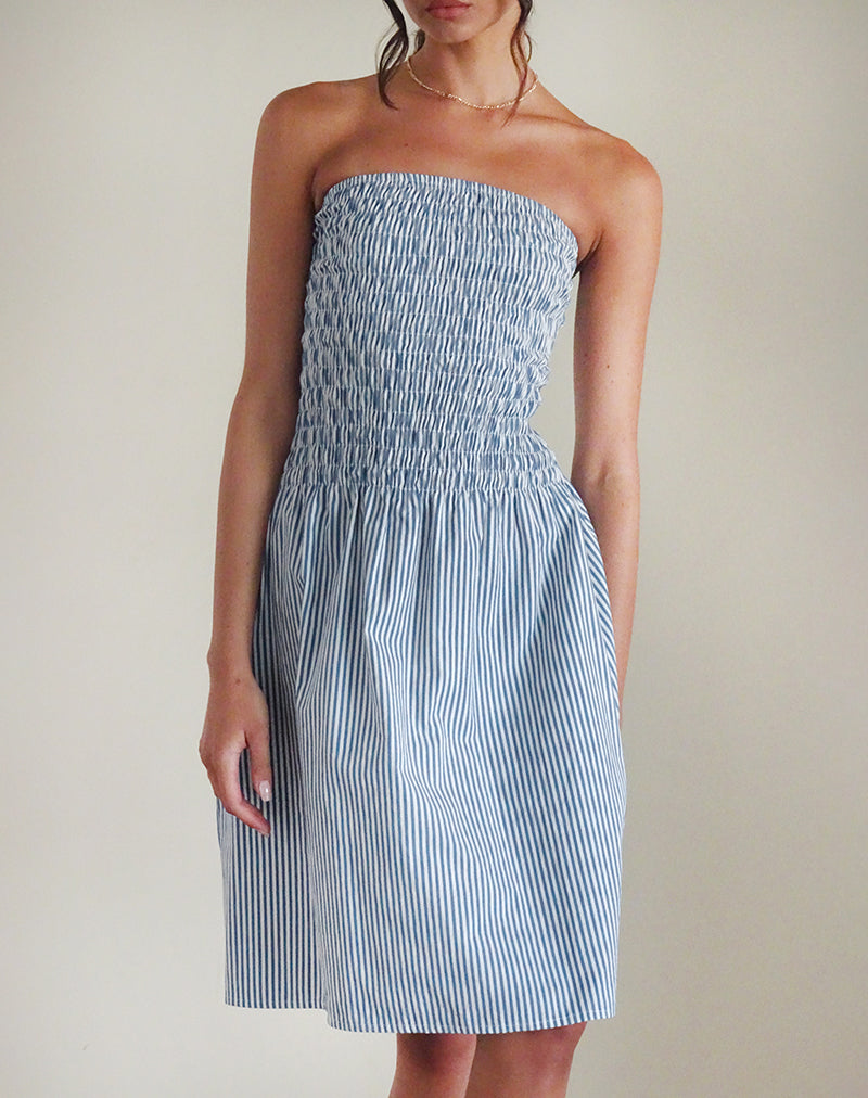 Imagen de Belesi Vestido midi azul rayas verticales pequeñas