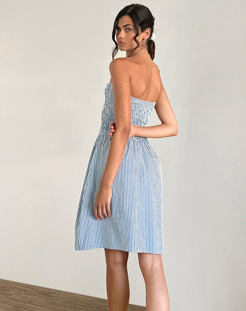 Imagen de Belesi Vestido midi azul rayas verticales pequeñas