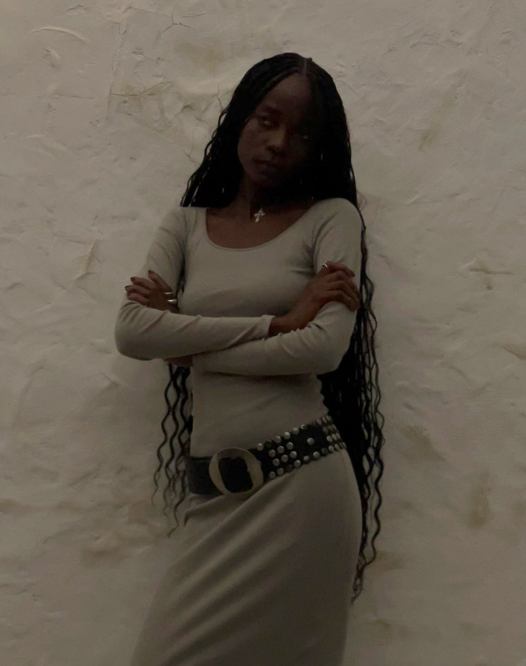 Maxi Vestido de Manga Larga Belila en Gris Salvia