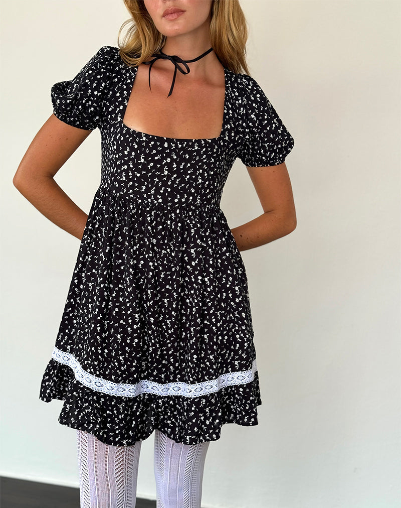 Imagen de Beling Mini Vestido de Té en Negro Ditsy Romance