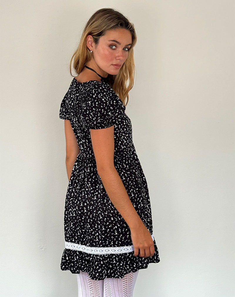 Imagen de Beling Mini Vestido de Té en Negro Ditsy Romance
