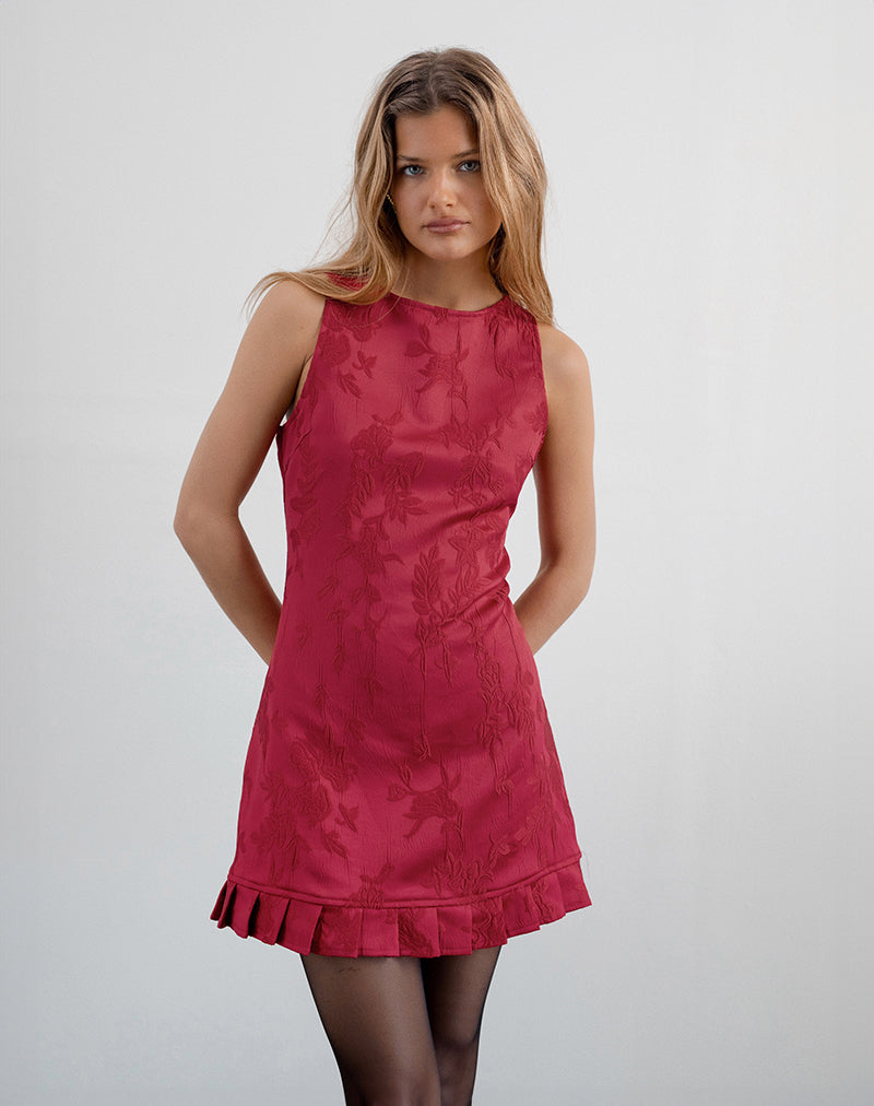 Mini Vestido Benian en Satén Jacquard Rojo