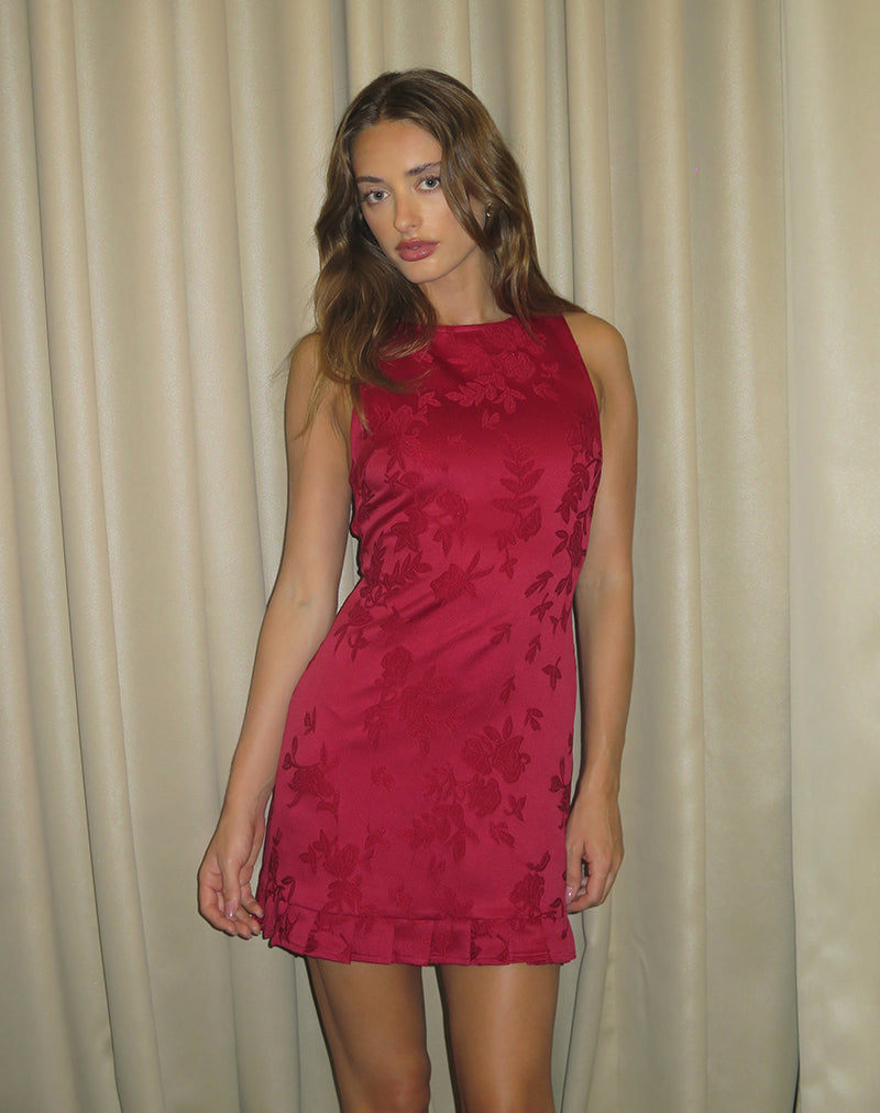 Mini Vestido Benian en Satén Jacquard Rojo