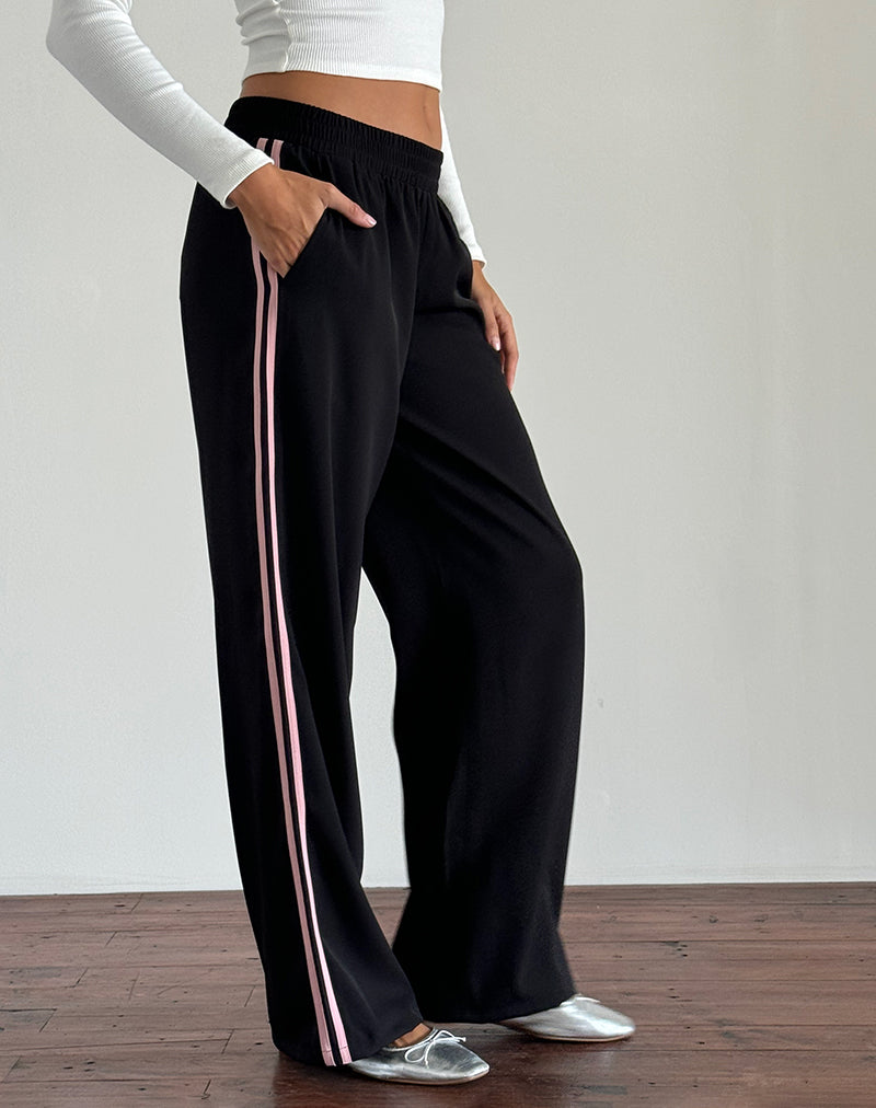 Pantalón Bennett negro con raya lateral rosa