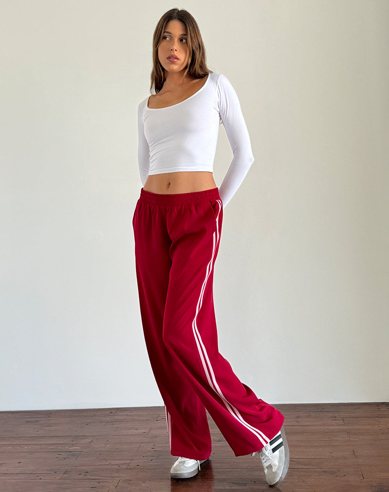 Imagen de Bennett Pantalón de pata ancha en sastrería Rojo con raya rosa
