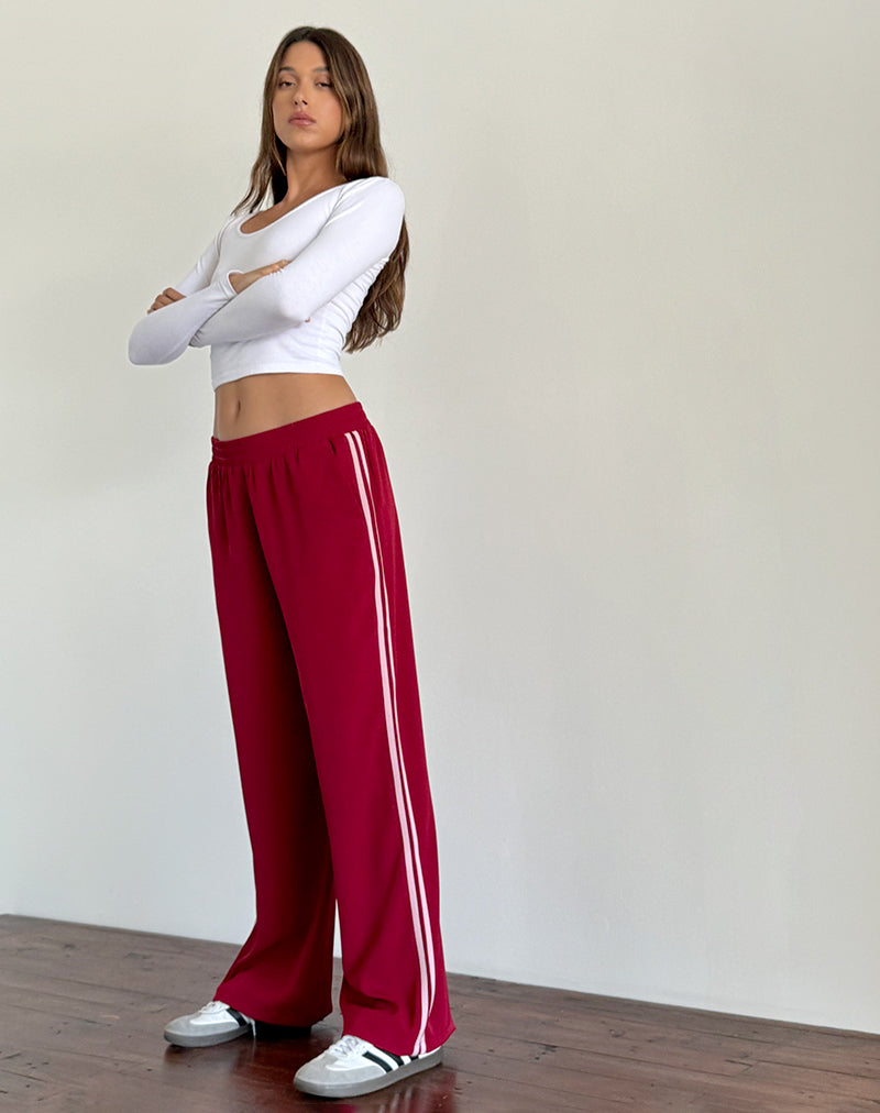 Imagen de Bennett Pantalón de pata ancha en sastrería Rojo con raya rosa