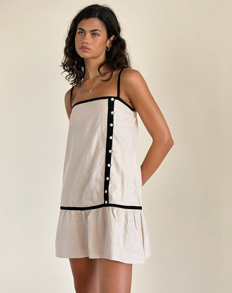 Imagen de Berin Mini Tea Dress in Linen Ecru with Black Binding
