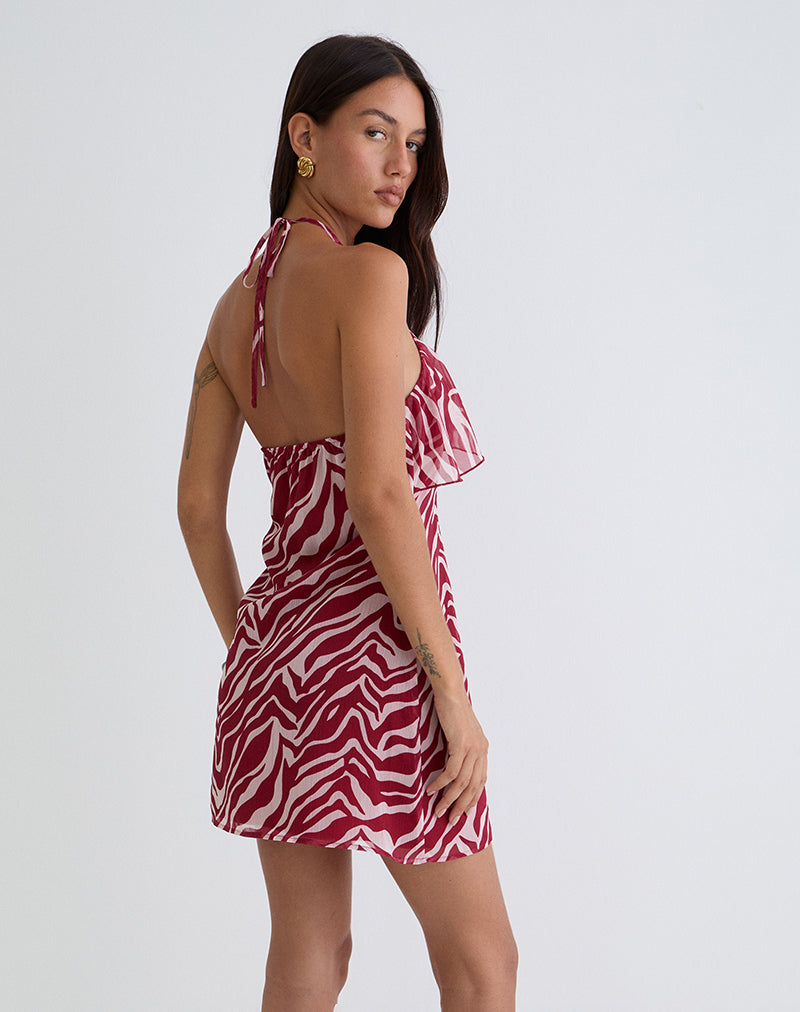 Imagen de Beyza Mini Vestido Halter Estampado Cebra Rojo