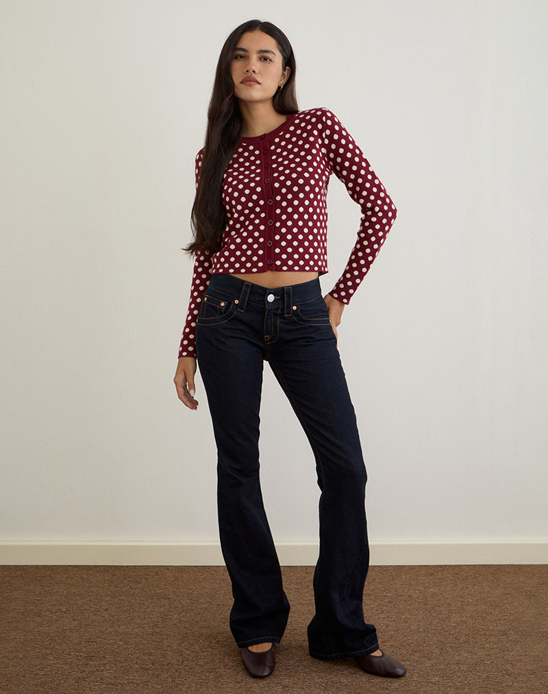 Imagen de Bhavina Cardigan en Borgoña con Estampado de Polka Crema