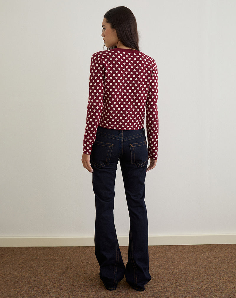 Imagen de Bhavina Cardigan en Borgoña con Estampado de Polka Crema