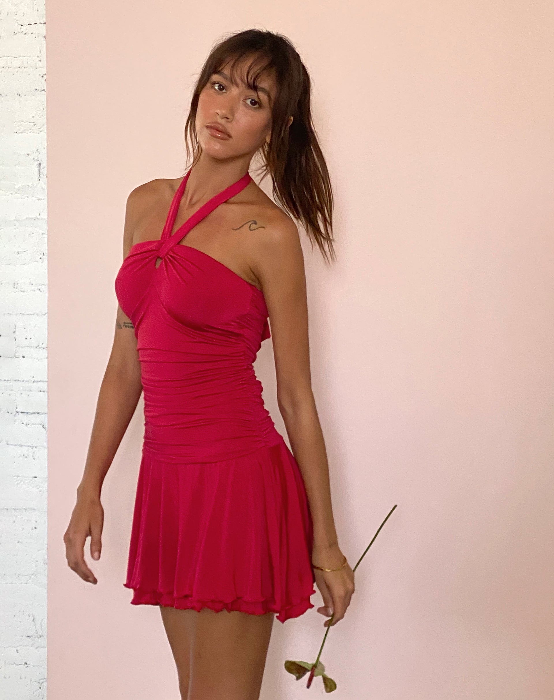 Imagen de Bibi Bandeau Halterneck Mini Dress in Red