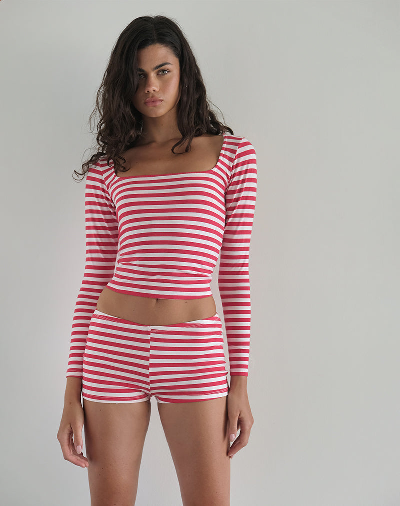 imagen de Pantalones cortos Eunia a rayas rojas y blancas