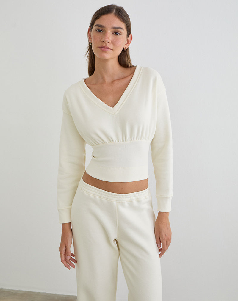 Jersey Bigail con cuello en V en blanco invierno