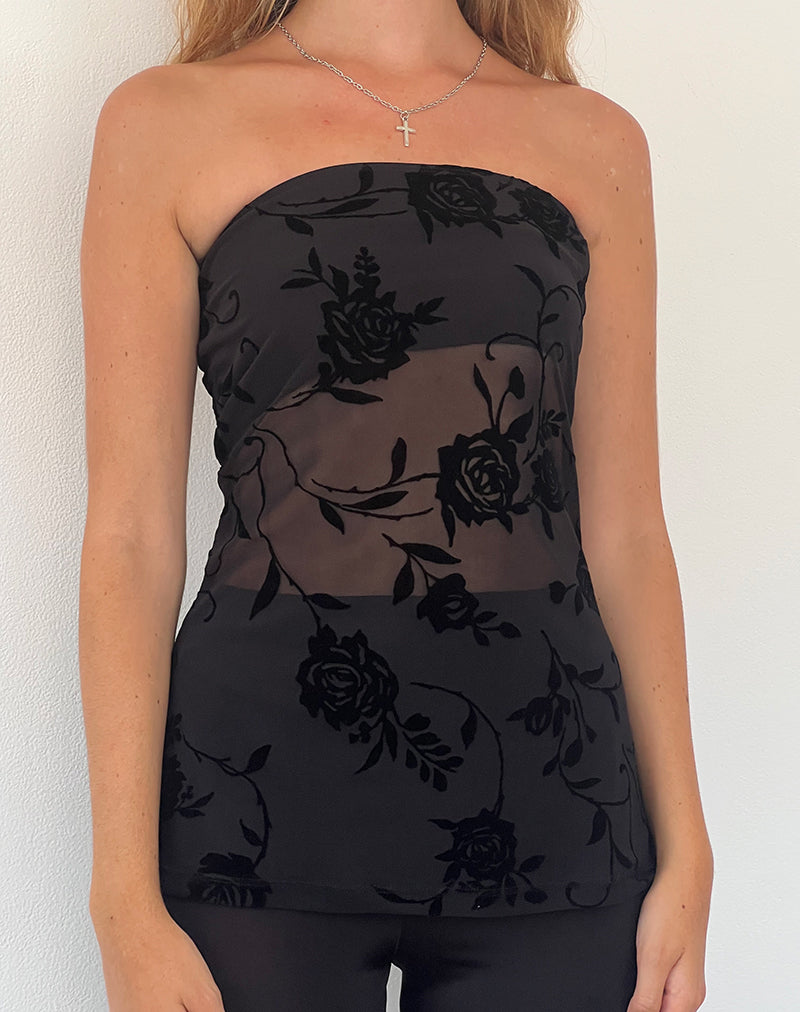 Top Bandeau Bilancia en Rosa Flock Negro
