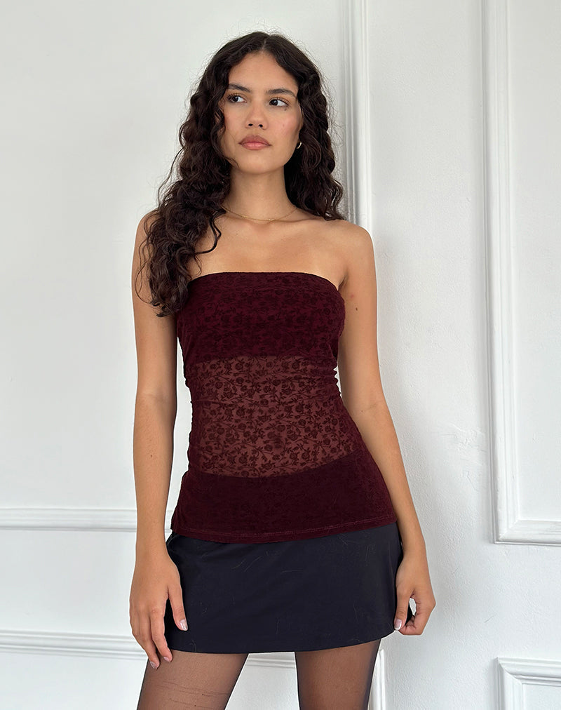 Imagen de Bilancia Bandeau Top en Ditsy Flock Burnt Maroon