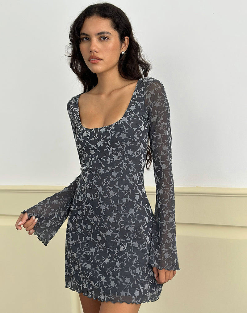 Imagen de Bindara Mini Dress in Pretty Petal Flock Dark Grey