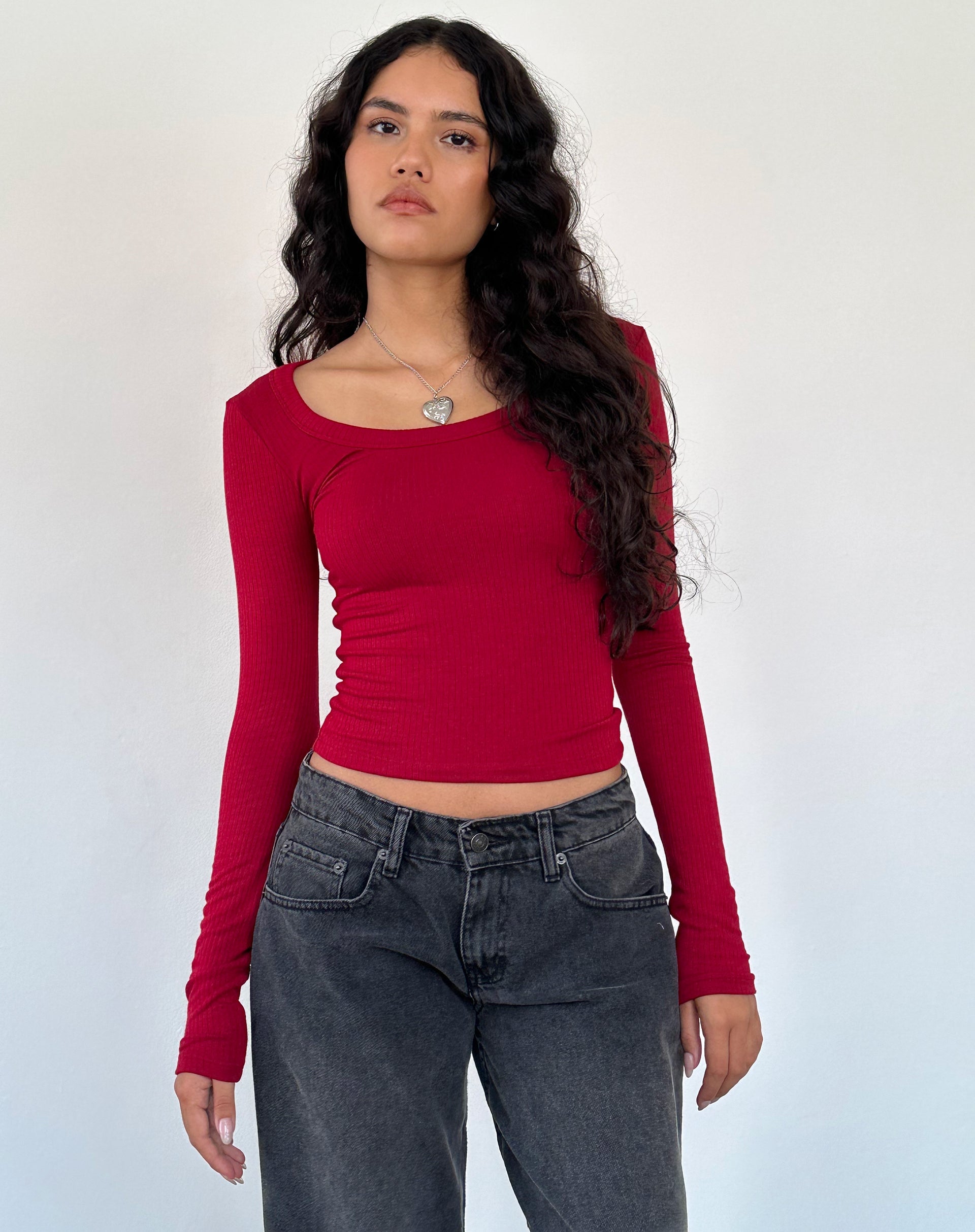 Imagen de Binlo Camiseta de manga extra larga en Adrenaline Red Rib