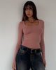 Imagen de Binlo Camiseta de manga extra larga en canalé rosa empolvado