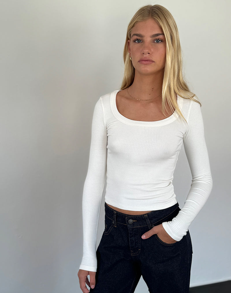 Binlo Top de manga extra larga en blanco